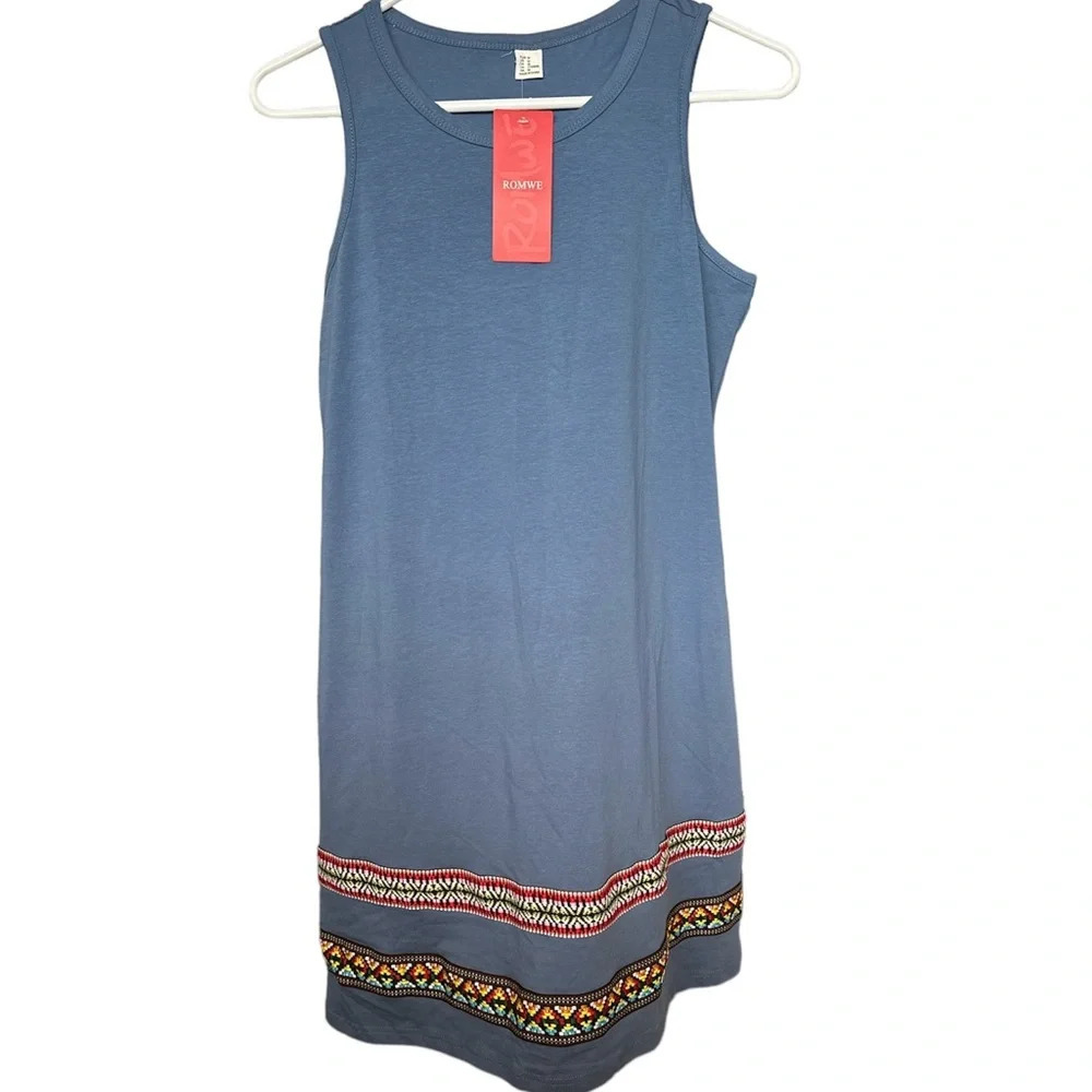 ROMWE Women’s Sleeveless Medium Boho Tank Light Blue Summer Dress BNWT